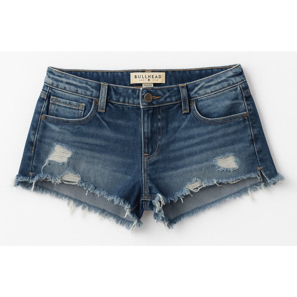 Bullhead Slouchy Jean Shorts Size 9 Frayed Hem Distressed Cutoff High Rise Denim